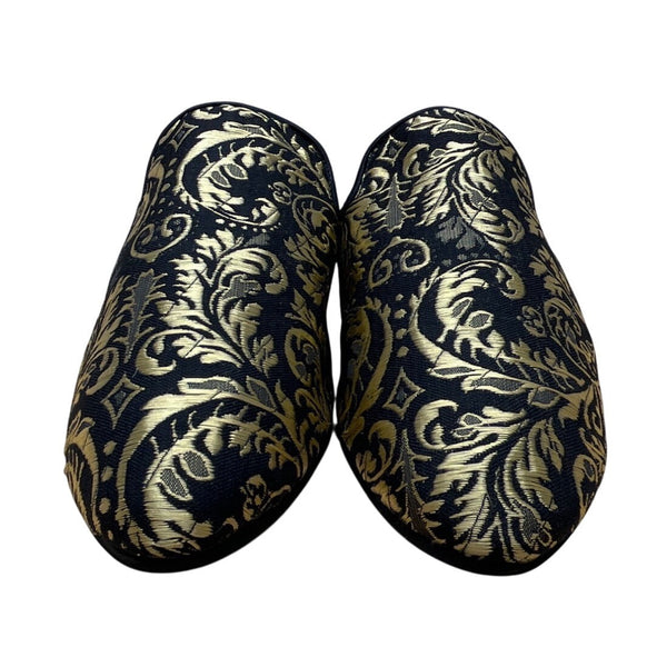 Kaanas Womens Black & Gold Brocade Embroidered Slip-On Mules Size 8