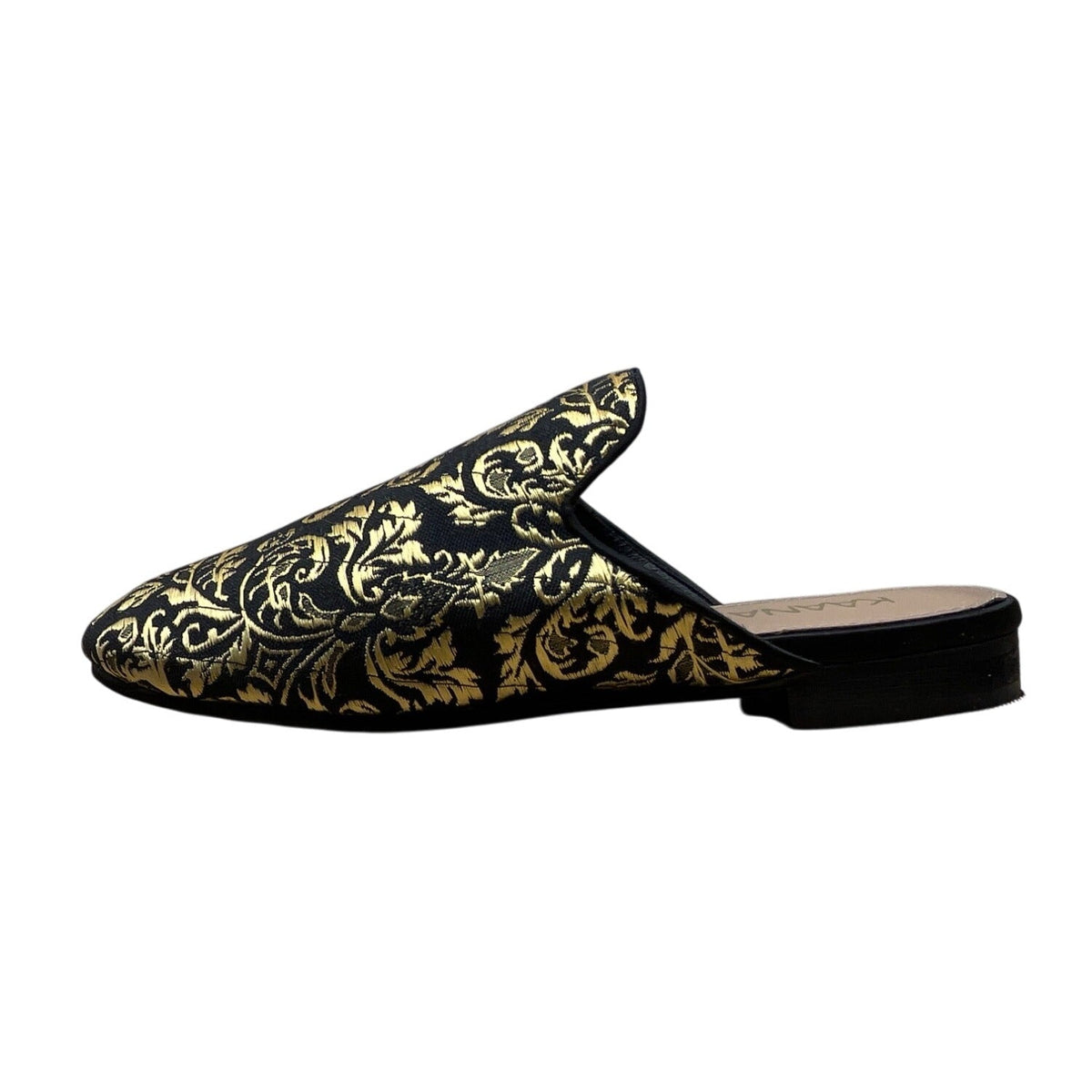 Kaanas Womens Black & Gold Brocade Embroidered Slip-On Mules Size 8