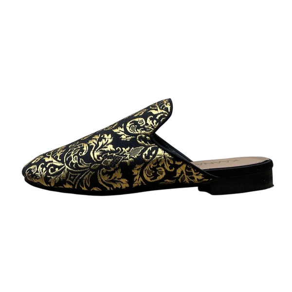 Kaanas Womens Black & Gold Brocade Embroidered Slip-On Mules Size 8