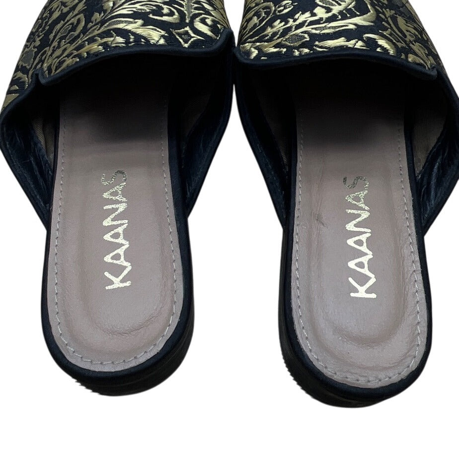 Kaanas Womens Black & Gold Brocade Embroidered Slip-On Mules Size 8