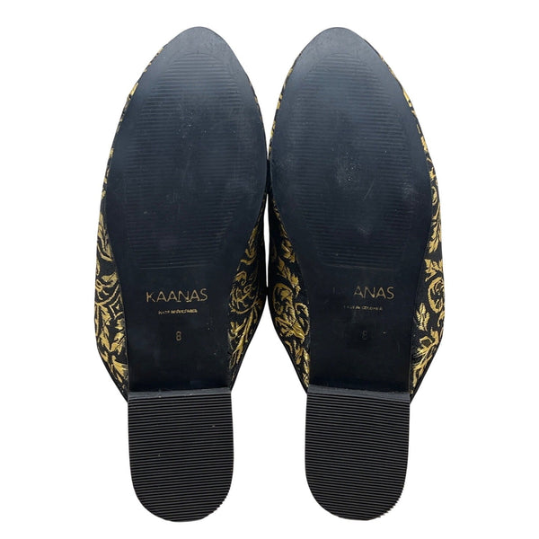 Kaanas Womens Black & Gold Brocade Embroidered Slip-On Mules Size 8