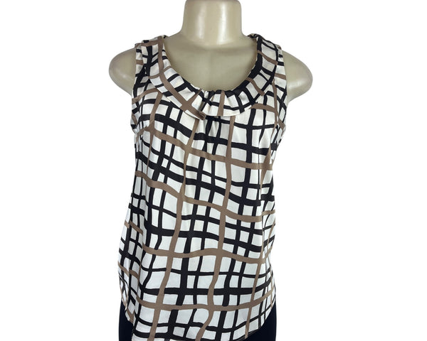 Banana Republic Sleeveless Geometric Print Blouse Brown/Black/White Sz XS - New