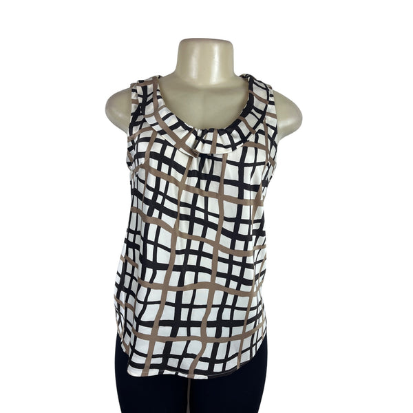 Banana Republic Sleeveless Geometric Print Blouse Brown/Black/White Sz XS - New