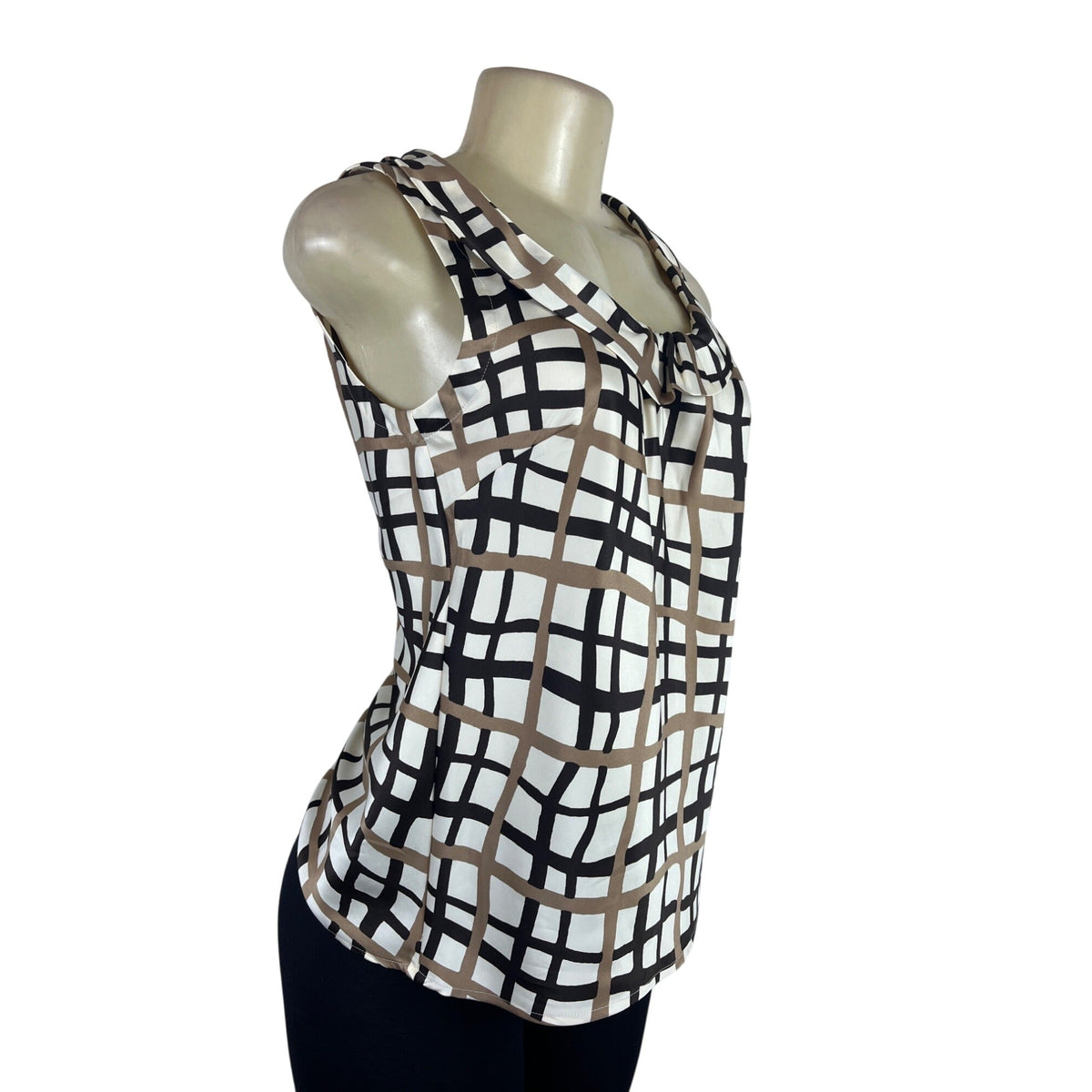 Banana Republic Sleeveless Geometric Print Blouse Brown/Black/White Sz XS - New