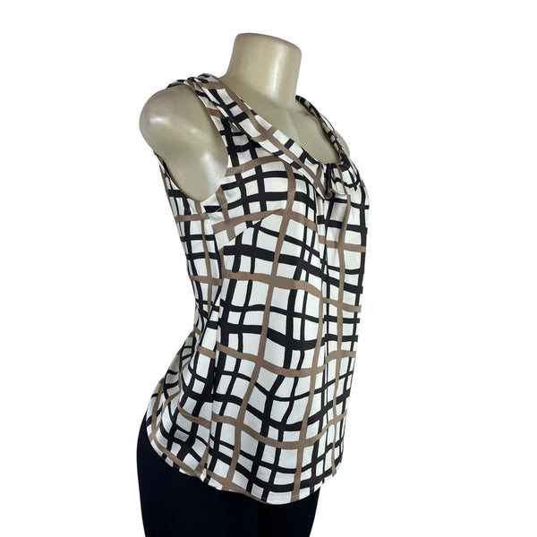 Banana Republic Sleeveless Geometric Print Blouse Brown/Black/White Sz XS - New