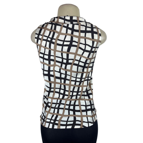 Banana Republic Sleeveless Geometric Print Blouse Brown/Black/White Sz XS - New