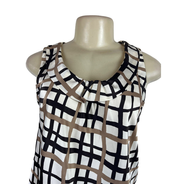 Banana Republic Sleeveless Geometric Print Blouse Brown/Black/White Sz XS - New