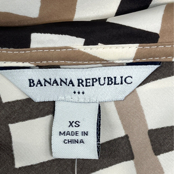 Banana Republic Sleeveless Geometric Print Blouse Brown/Black/White Sz XS - New