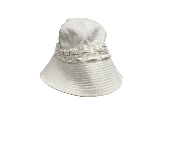 Betmar Womens White Cotton Bucket Sun Hat With Ruffle Trim And UPF 50+ Protection