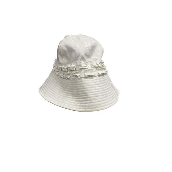 Betmar Womens White Cotton Bucket Sun Hat With Ruffle Trim And UPF 50+ Protection