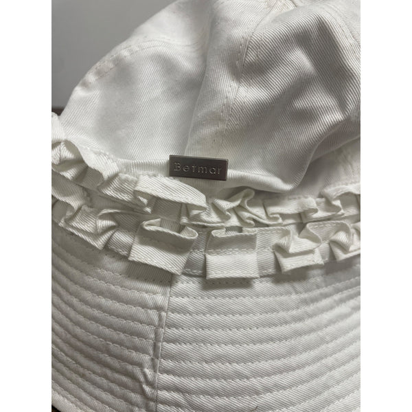 Betmar Womens White Cotton Bucket Sun Hat With Ruffle Trim And UPF 50+ Protection
