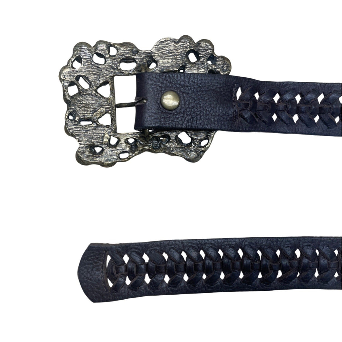Handcrafted Brown Braided Leather Belt With Gemstone Embellished Buckle For Women
