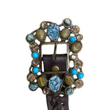 Handcrafted Brown Braided Leather Belt With Gemstone Embellished Buckle For Women