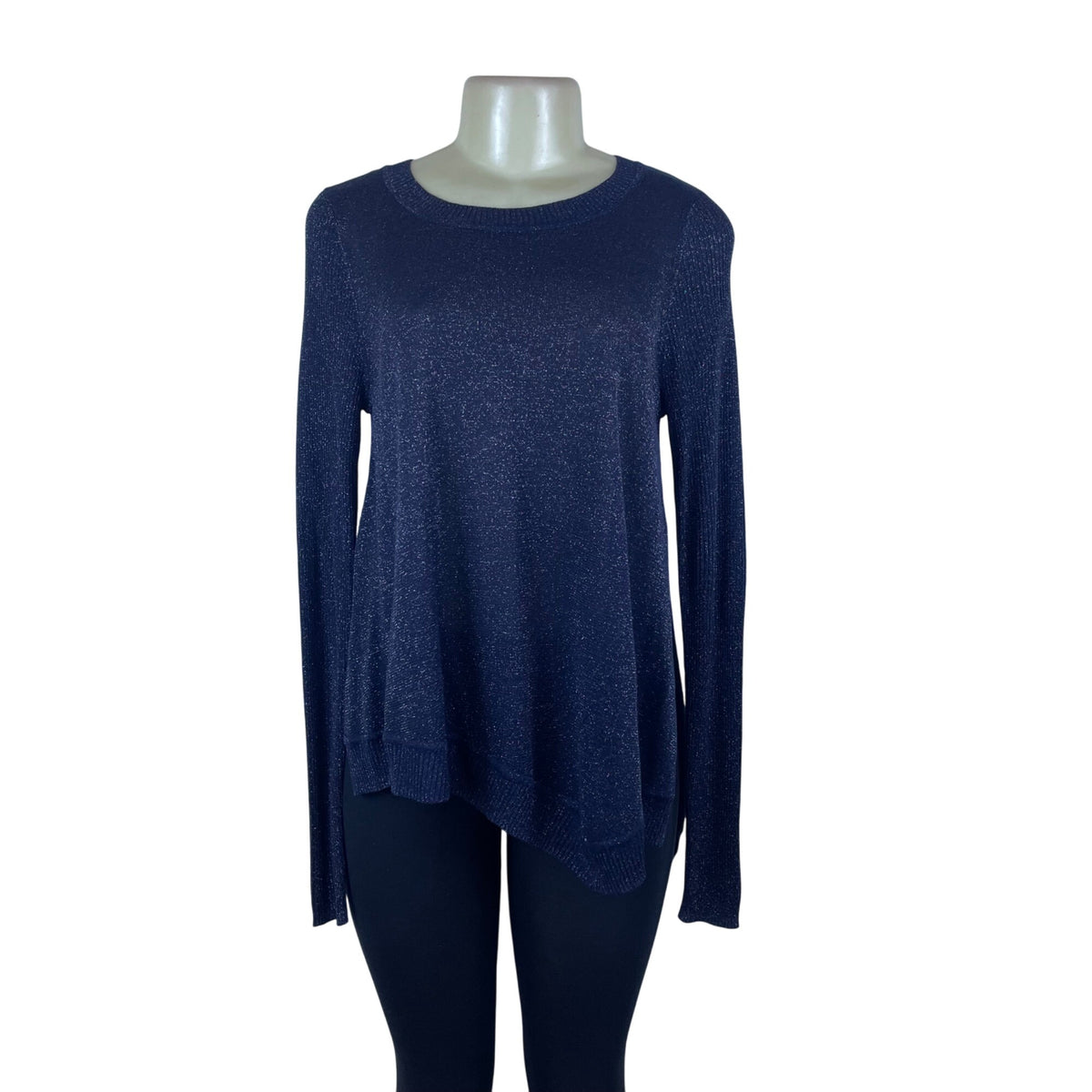 Verve Amí Women's Navy Sparkle Long-Sleeve Asymmetrical muy Size M - New
