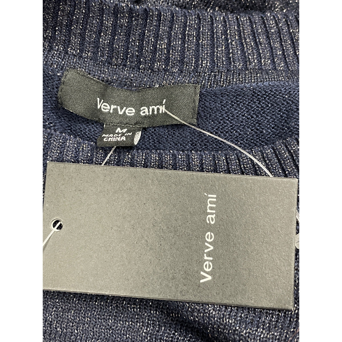 Verve Amí Women's Navy Sparkle Long-Sleeve Asymmetrical muy Size M - New
