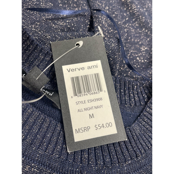 Verve Amí Women's Navy Sparkle Long-Sleeve Asymmetrical muy Size M - New