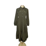 Zara Olive Green Button-Up Long-Sleeve Midi Dress Sz XS - New
