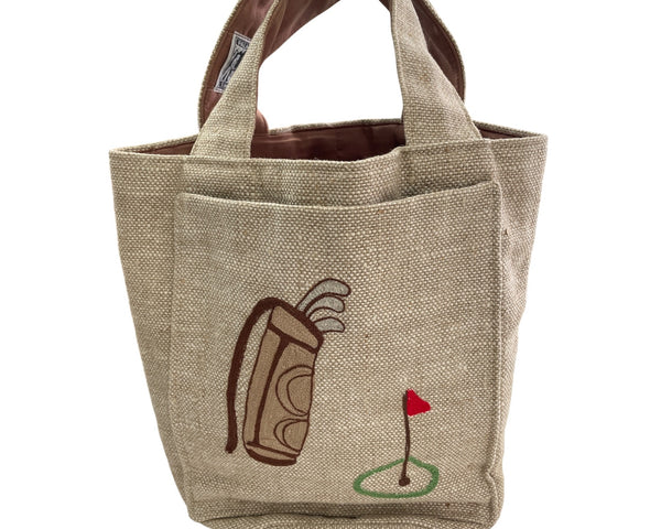Palmer Smith Beige Canvas Tote Bag With Embroidered Golf Design