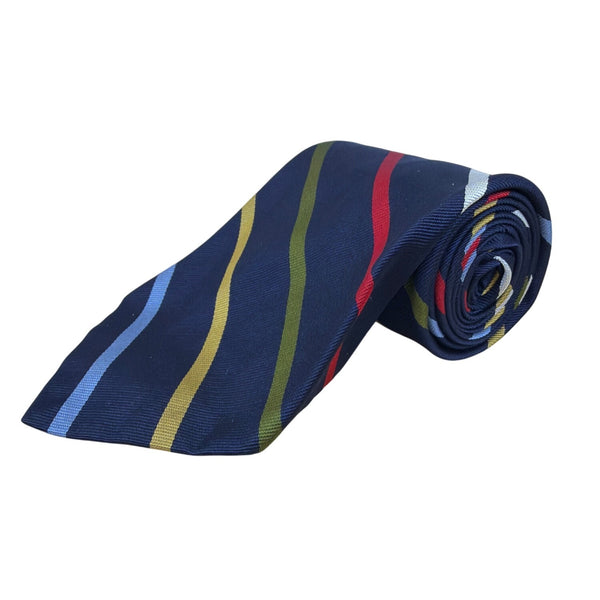 Vintage Brooks Brothers Navy Silk Striped Necktie Multicolor Woven England