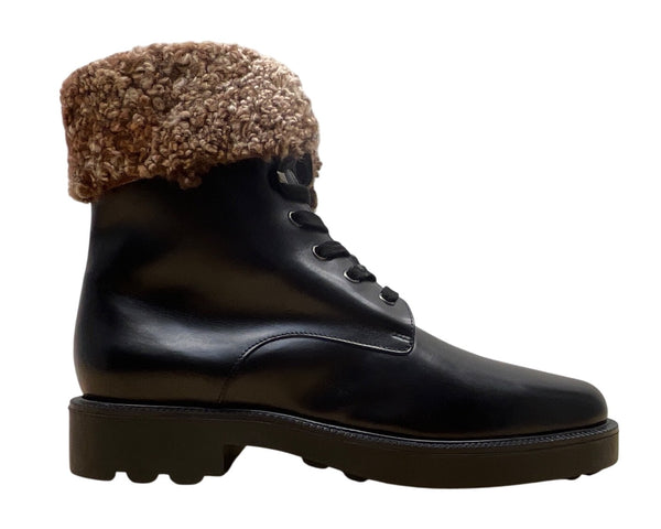 Stephane Kelian Women’s Black Noir Leather & Fur Trim Winter Boots Sz 8.5