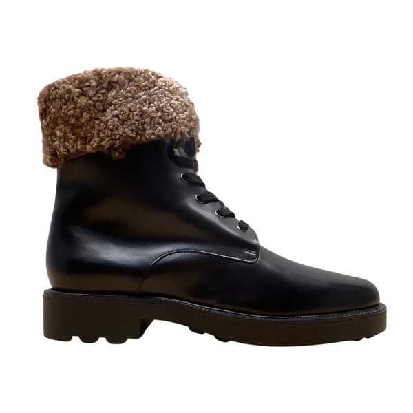 Stephane Kelian Women’s Black Noir Leather & Fur Trim Winter Boots Sz 8.5