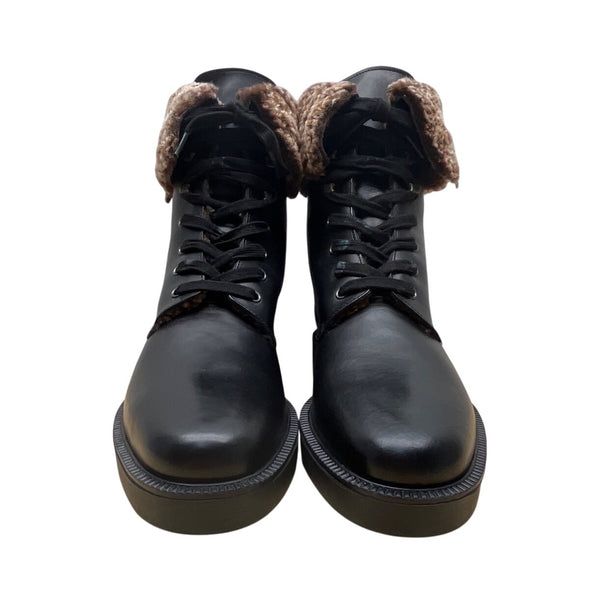 Stephane Kelian Women’s Black Noir Leather & Fur Trim Winter Boots Sz 8.5