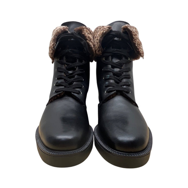 Stephane Kelian Women’s Black Noir Leather & Fur Trim Winter Boots Sz 8.5