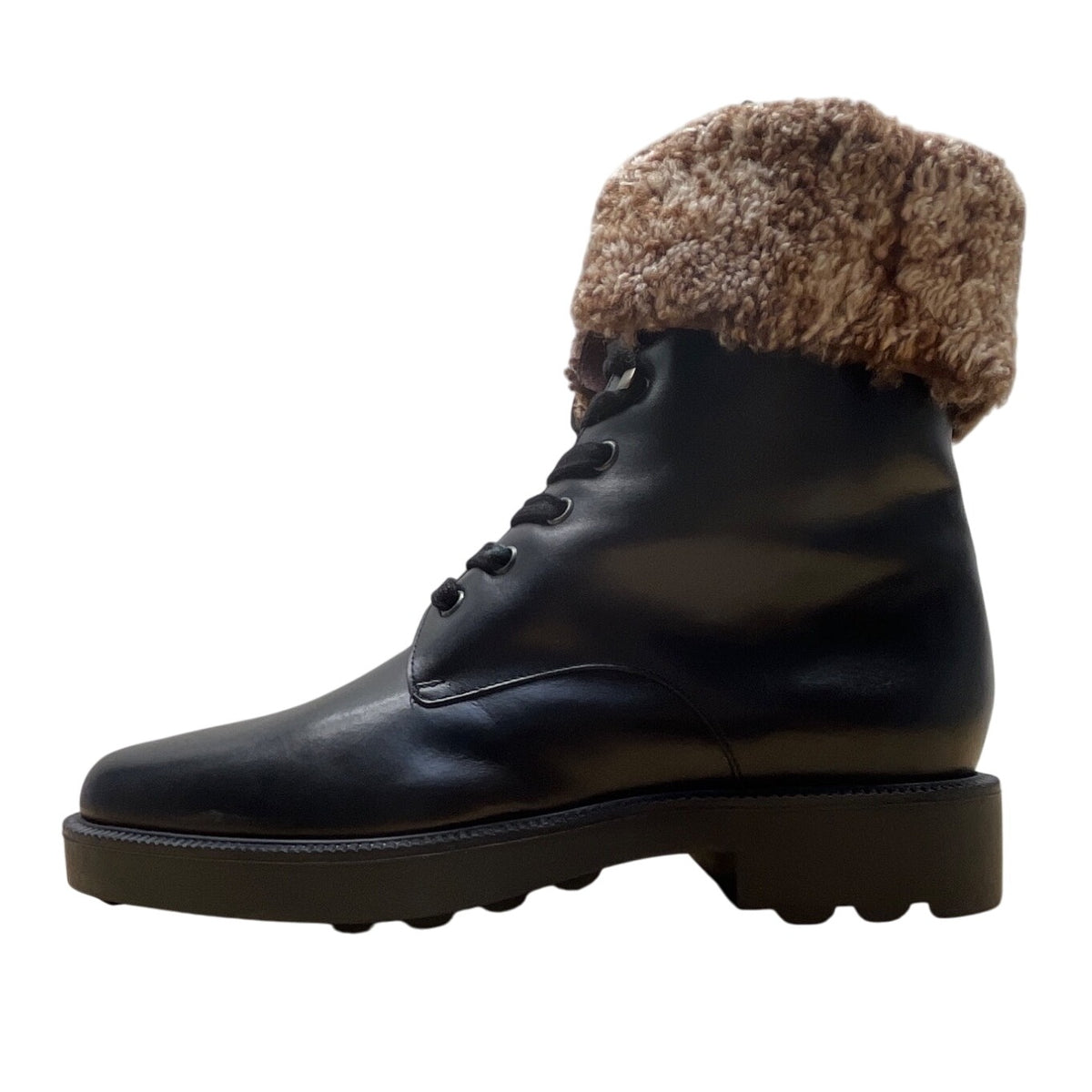 Stephane Kelian Women’s Black Noir Leather & Fur Trim Winter Boots Sz 8.5