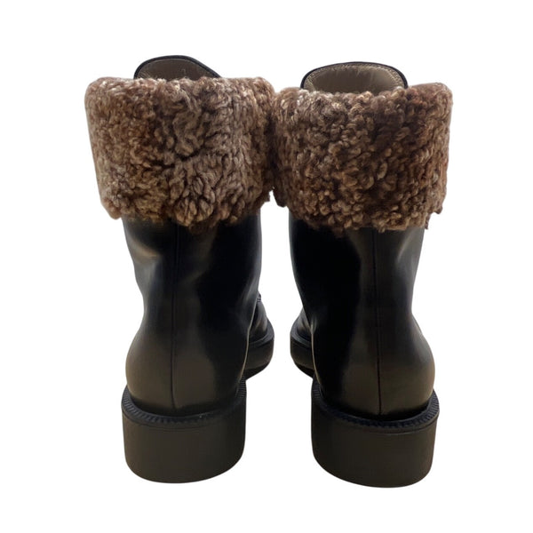 Stephane Kelian Women’s Black Noir Leather & Fur Trim Winter Boots Sz 8.5