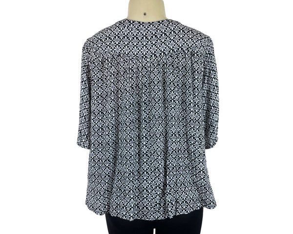 Loft Womens Black & White Floral Print Blouse With Button Front Size L- New