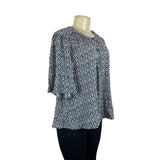Loft Womens Black & White Floral Print Blouse With Button Front Size L- New