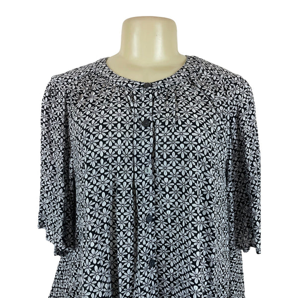 Loft Womens Black & White Floral Print Blouse With Button Front Size L- New