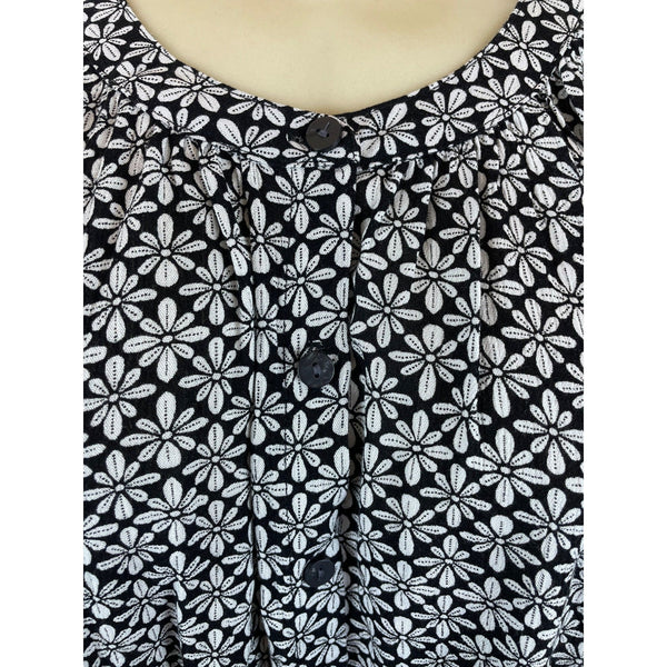 Loft Womens Black & White Floral Print Blouse With Button Front Size L- New