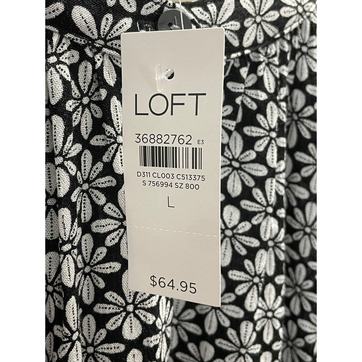 Loft Womens Black & White Floral Print Blouse With Button Front Size L- New