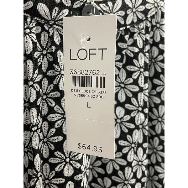 Loft Womens Black & White Floral Print Blouse With Button Front Size L- New