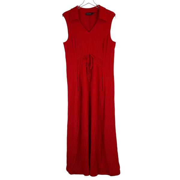 Nina Leonard Womens Red Sleeveless Textured Maxi Dress With Tie Waist And Collar Large