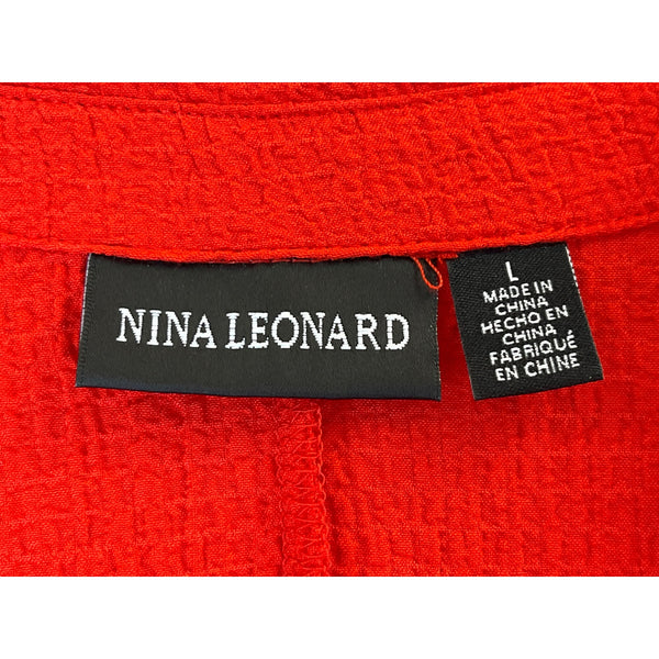 Nina Leonard Womens Red Sleeveless Textured Maxi Dress With Tie Waist And Collar Large