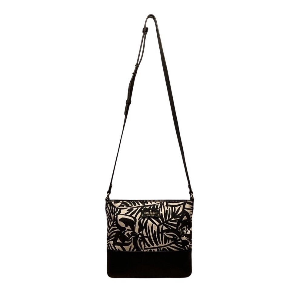 Kate Spade New York Black & White Palm Prin Adjustable Strap Crossbody Bag Sz M