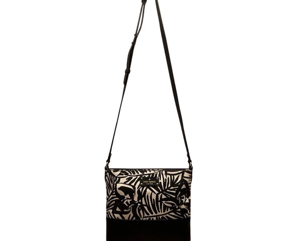 Kate Spade New York Black & White Palm Prin Adjustable Strap Crossbody Bag Sz M