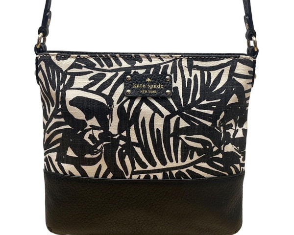 Kate Spade New York Black & White Palm Prin Adjustable Strap Crossbody Bag Sz M