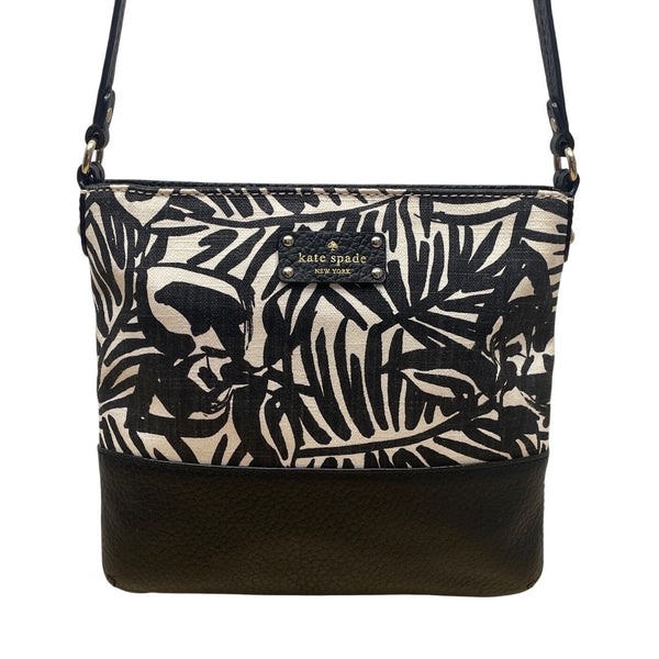 Kate Spade New York Black & White Palm Prin Adjustable Strap Crossbody Bag Sz M