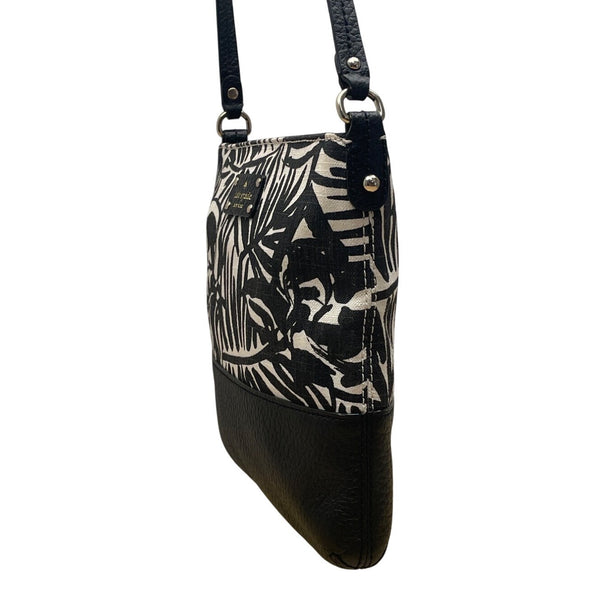 Kate Spade New York Black & White Palm Prin Adjustable Strap Crossbody Bag Sz M