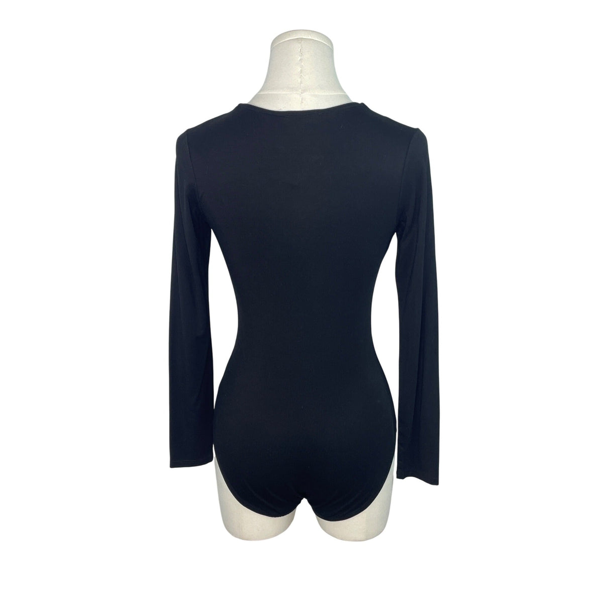 Little Black Bodysuit Womens Black Lace-Up V-Neck Long Sleeve Size XS- New