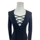 Little Black Bodysuit Womens Black Lace-Up V-Neck Long Sleeve Size XS- New
