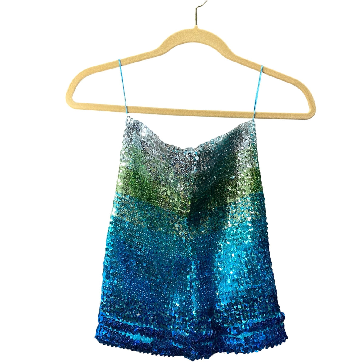 Sequin Spaghetti-Strap Ombre Glitter Tank Top Womens Shiny Partywear Teal/Green M/L