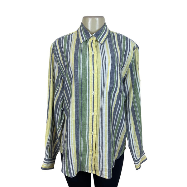 Jones New York Womens Striped Linen Shirt Multicolor Size L