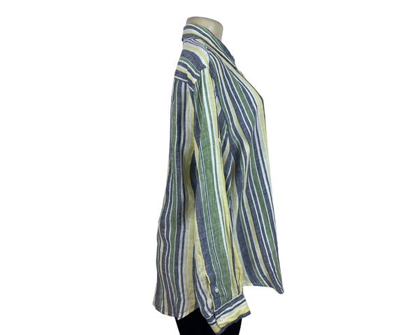 Jones New York Womens Striped Linen Shirt Multicolor Size L