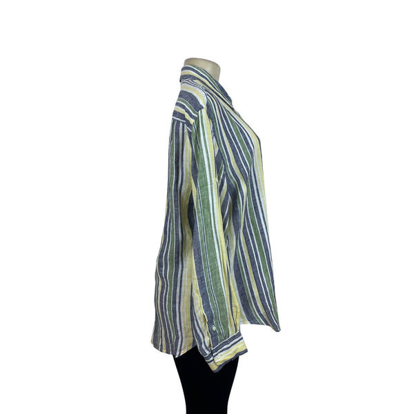 Jones New York Womens Striped Linen Shirt Multicolor Size L
