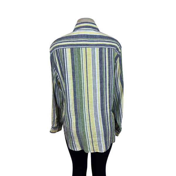Jones New York Womens Striped Linen Shirt Multicolor Size L
