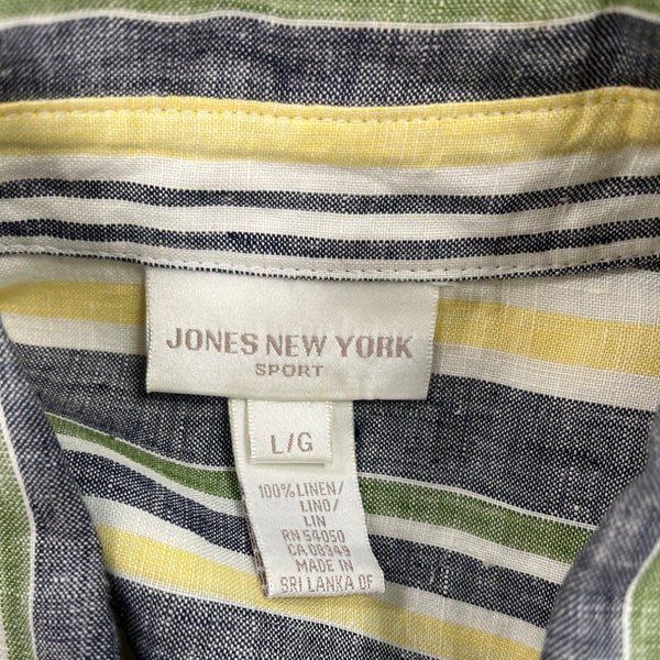 Jones New York Womens Striped Linen Shirt Multicolor Size L